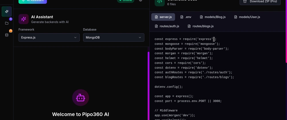 AI Tool for Rapid Backend Code Generation - Pipo360 v2