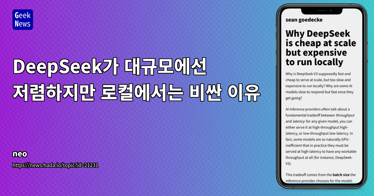 DeepSeek 대규모 vs 로컬: 비용 차이 원인