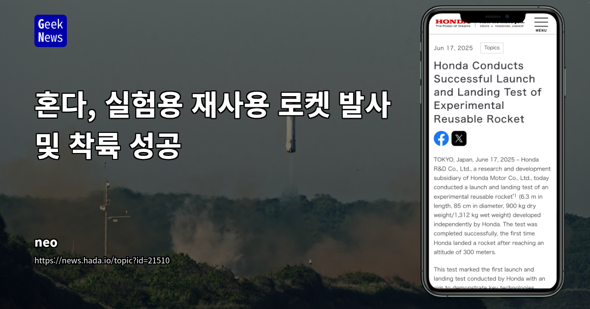 혼다, 재사용 로켓 발사 성공 및 지속 가능한 우주 운송 기술 개발