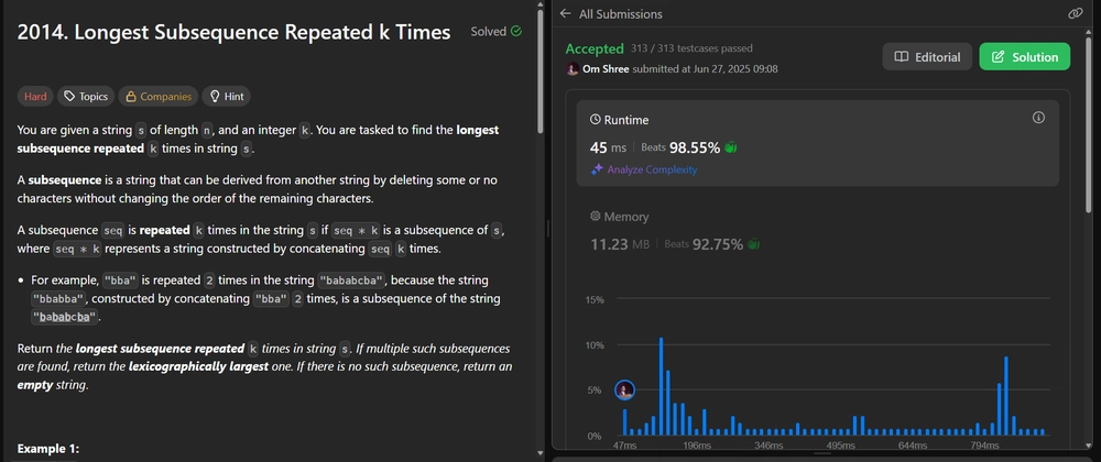 LeetCode 2014: Longest Subsequence Repeated k Times Solution