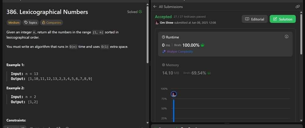 LeetCode 386 문제 풀이: 사전 순서 숫자 DFS로 쉽게 해결 (C++, JS, Python)