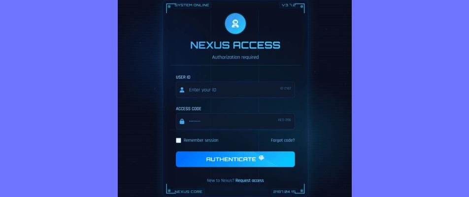 미래형 로그인 UI 디자인: Nexus Access Terminal