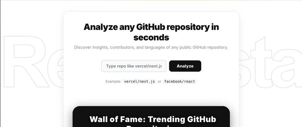 RepoVista: FastAPI &amp; PostgreSQL GitHub 분석 도구 – 라이브 데모 및 코드