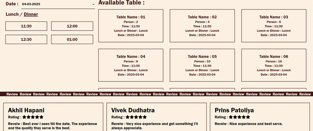 Restaurant Booking App with Angular &amp; JSON Server: Requireme