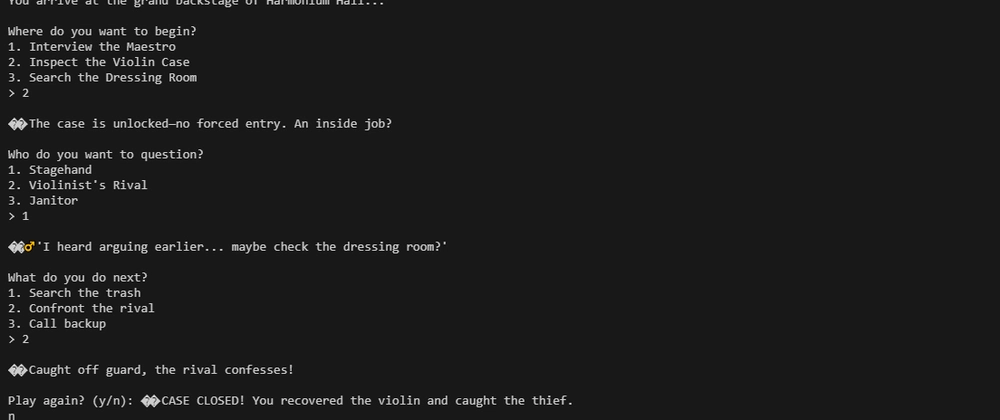 JavaScript CLI 탐정 게임 개발: Node.js와 Amazon Q로 만든 미스터리 해결
